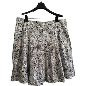 Mikarose Paisley Pleated Skirt, Womens XL, White Blue Paisley Design, Zipper
